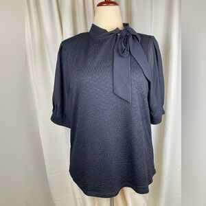 Cable & Gauge Black Blouse with Bow Accent